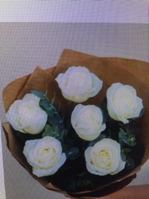 6 White Long Stemmed Roses